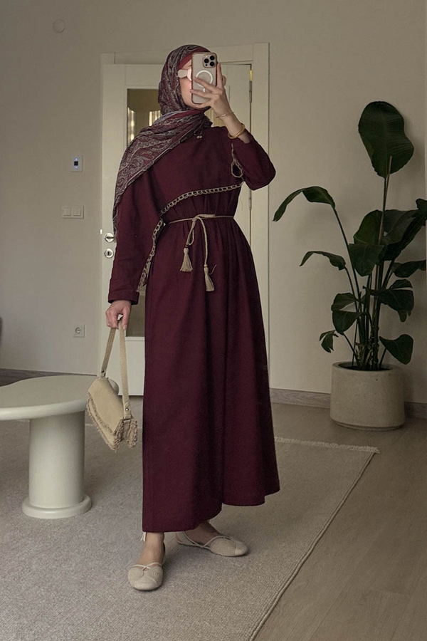 Wicker Trimmed Dilge Dress Burgundy - 1