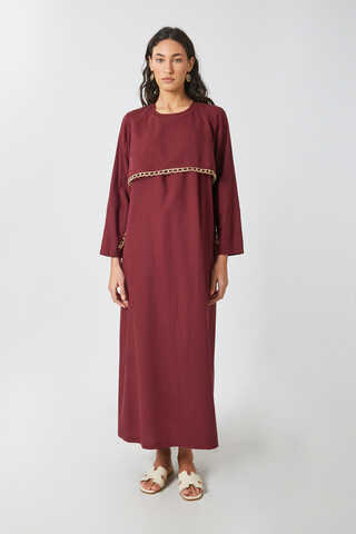 Wicker Trimmed Dilge Dress Burgundy - 5