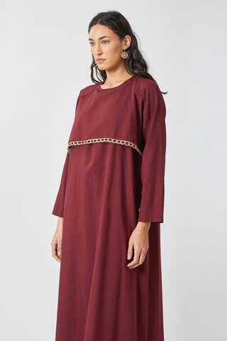 Wicker Trimmed Dilge Dress Burgundy - 6