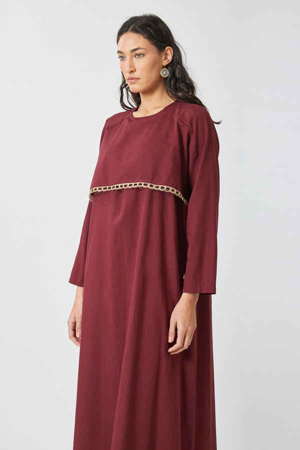 Wicker Trimmed Dilge Dress Burgundy - 6