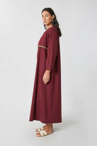 Wicker Trimmed Dilge Dress Burgundy - 7