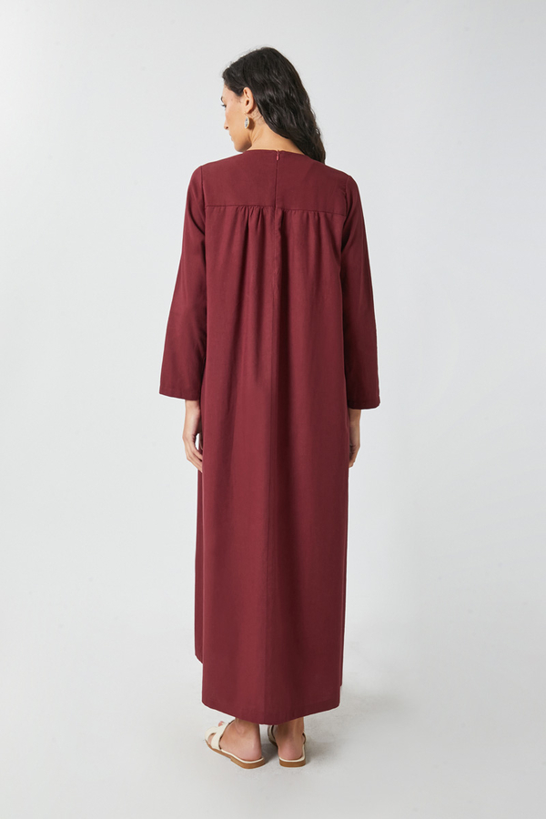 Wicker Trimmed Dilge Dress Burgundy - 8