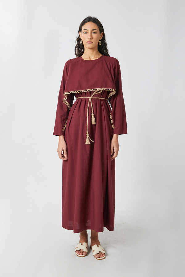 Wicker Trimmed Dilge Dress Burgundy - 9