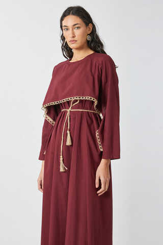 Wicker Trimmed Dilge Dress Burgundy - 4