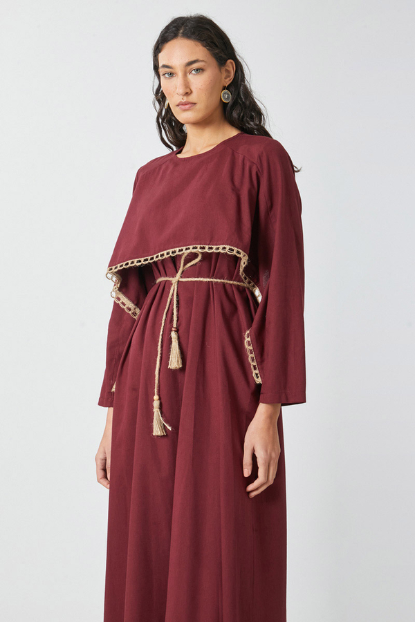 Wicker Trimmed Dilge Dress Burgundy - 4