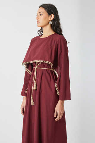 Wicker Trimmed Dilge Dress Burgundy - 12