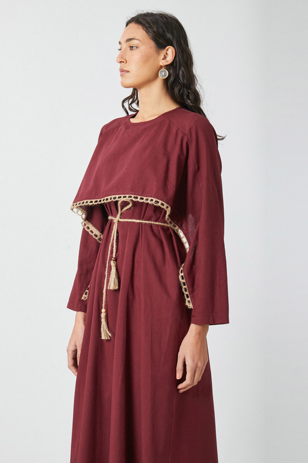 Wicker Trimmed Dilge Dress Burgundy - 12