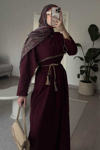 Wicker Trimmed Dilge Dress Burgundy - 2