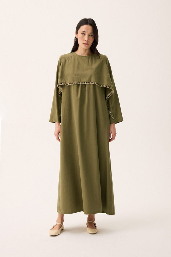Wicker Trimmed Dilge Dress Khaki - 4
