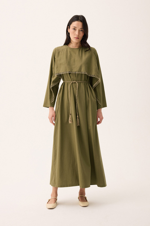 Wicker Trimmed Dilge Dress Khaki - 7