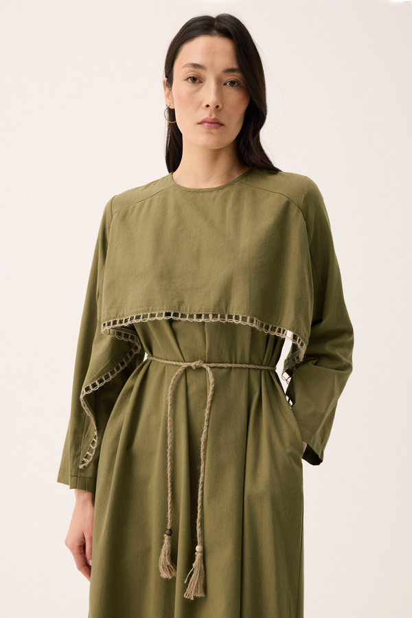 Wicker Trimmed Dilge Dress Khaki - 10