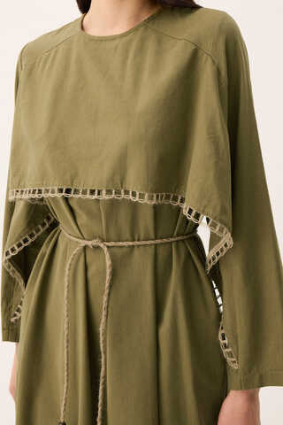 Wicker Trimmed Dilge Dress Khaki - 13