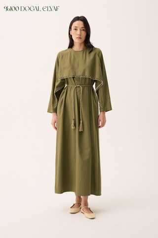 Wicker Trimmed Dilge Dress Khaki - 3