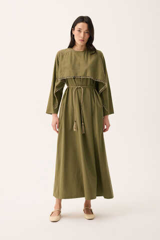 Wicker Trimmed Dilge Dress Khaki - 7