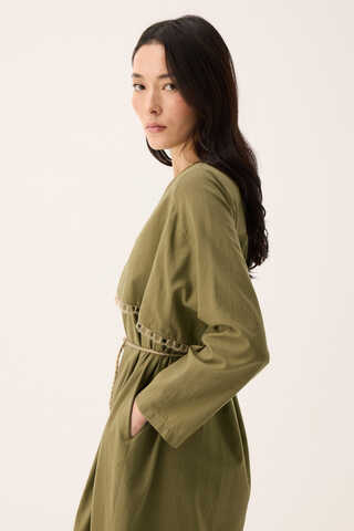 Wicker Trimmed Dilge Dress Khaki - 9