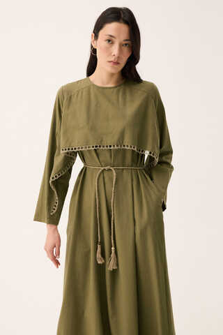 Wicker Trimmed Dilge Dress Khaki - 11