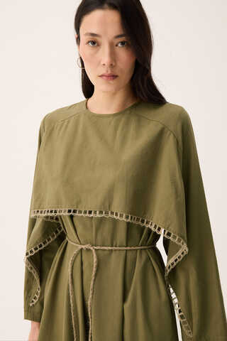 Wicker Trimmed Dilge Dress Khaki - 12