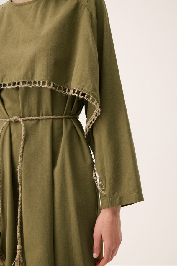Wicker Trimmed Dilge Dress Khaki - 15