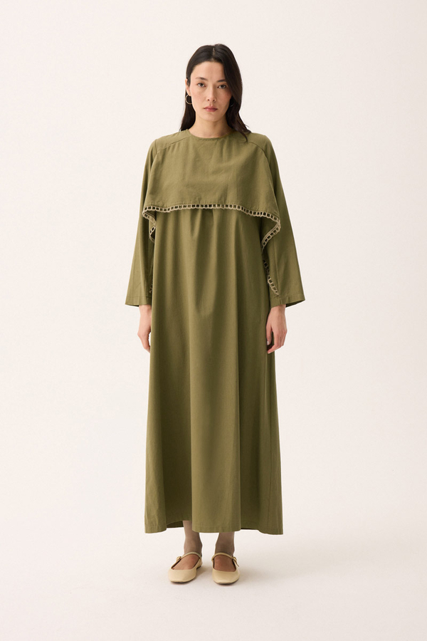Wicker Trimmed Dilge Dress Khaki - 17