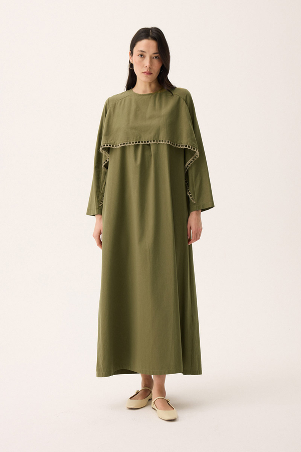 Wicker Trimmed Dilge Dress Khaki - 18