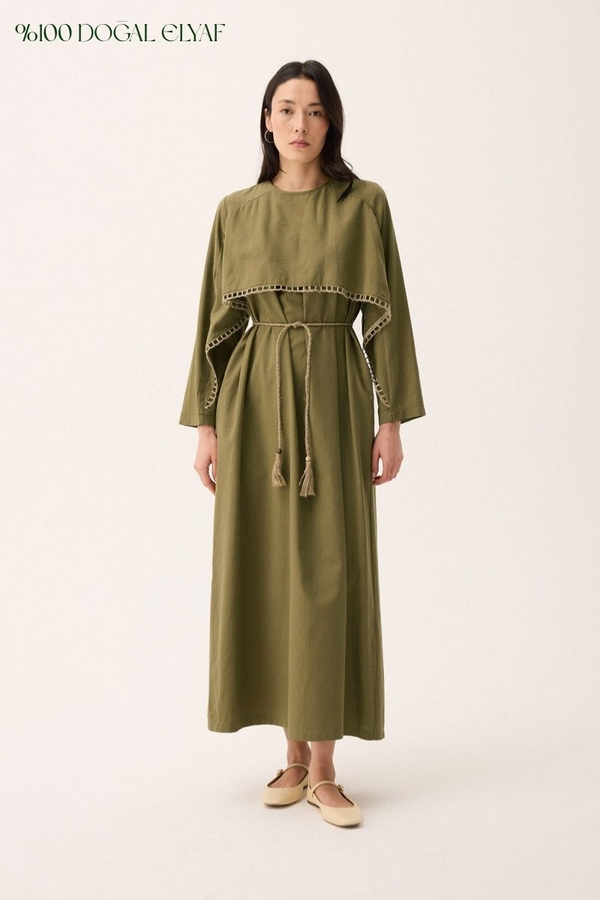 Wicker Trimmed Dilge Dress Khaki - 3