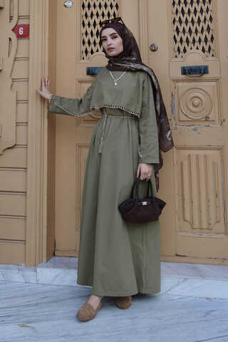 Wicker Trimmed Dilge Dress Khaki - 1