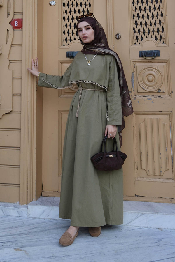 Wicker Trimmed Dilge Dress Khaki - 1