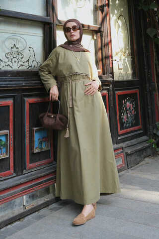 Wicker Trimmed Dilge Dress Khaki - 2