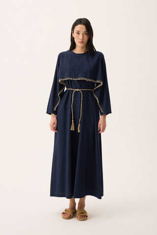 Wicker Trimmed Dilge Dress Navy Blue - 2