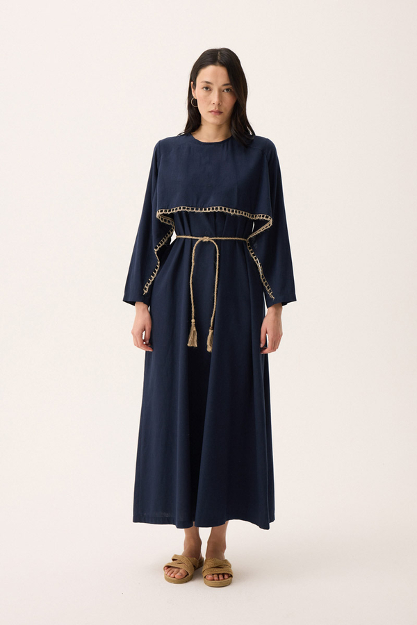 Wicker Trimmed Dilge Dress Navy Blue - 2