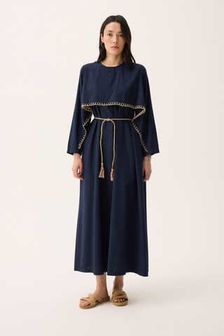 Wicker Trimmed Dilge Dress Navy Blue - 4