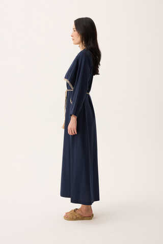 Wicker Trimmed Dilge Dress Navy Blue - 5