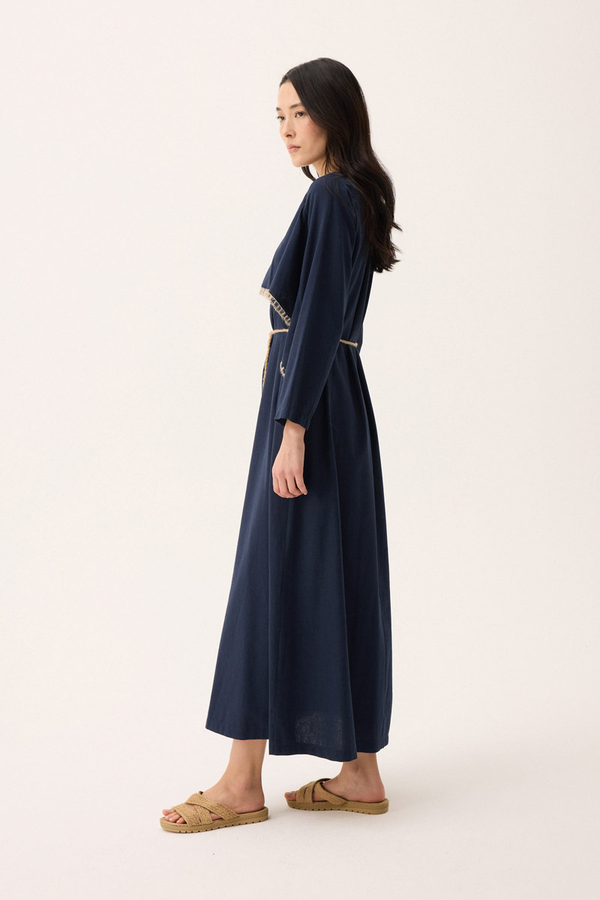 Wicker Trimmed Dilge Dress Navy Blue - 6