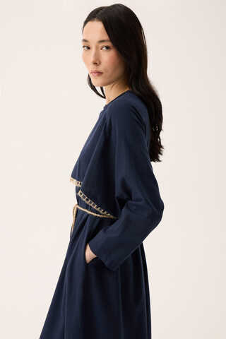Wicker Trimmed Dilge Dress Navy Blue - 7