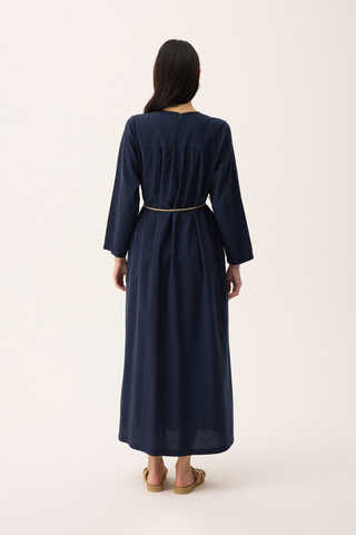 Wicker Trimmed Dilge Dress Navy Blue - 11