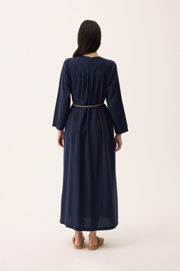Wicker Trimmed Dilge Dress Navy Blue - 11