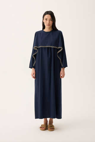 Wicker Trimmed Dilge Dress Navy Blue - 13