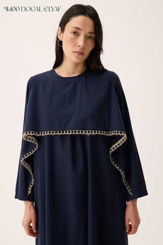 Wicker Trimmed Dilge Dress Navy Blue - 1