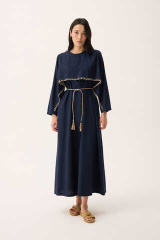 Wicker Trimmed Dilge Dress Navy Blue - 3
