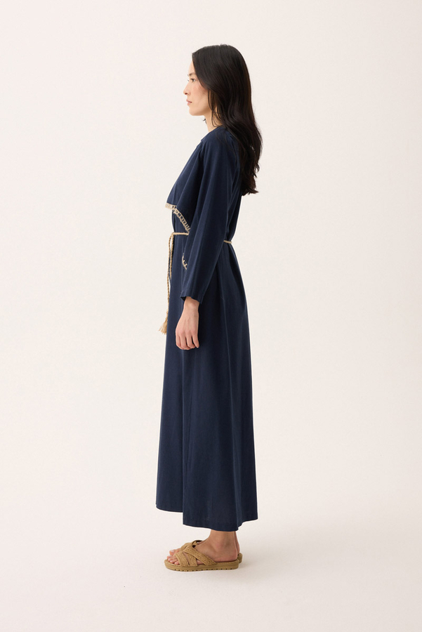 Wicker Trimmed Dilge Dress Navy Blue - 5