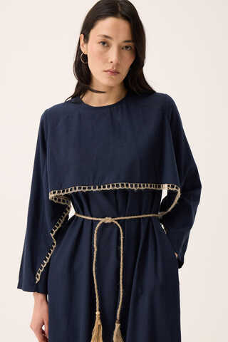 Wicker Trimmed Dilge Dress Navy Blue - 9