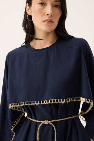 Wicker Trimmed Dilge Dress Navy Blue - 10