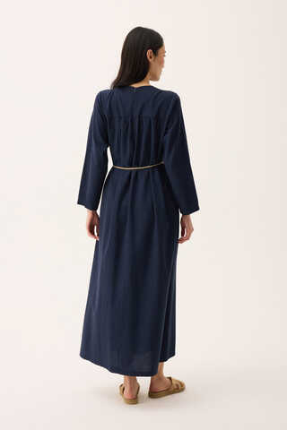 Wicker Trimmed Dilge Dress Navy Blue - 12