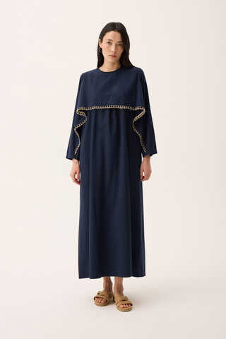 Wicker Trimmed Dilge Dress Navy Blue - 14
