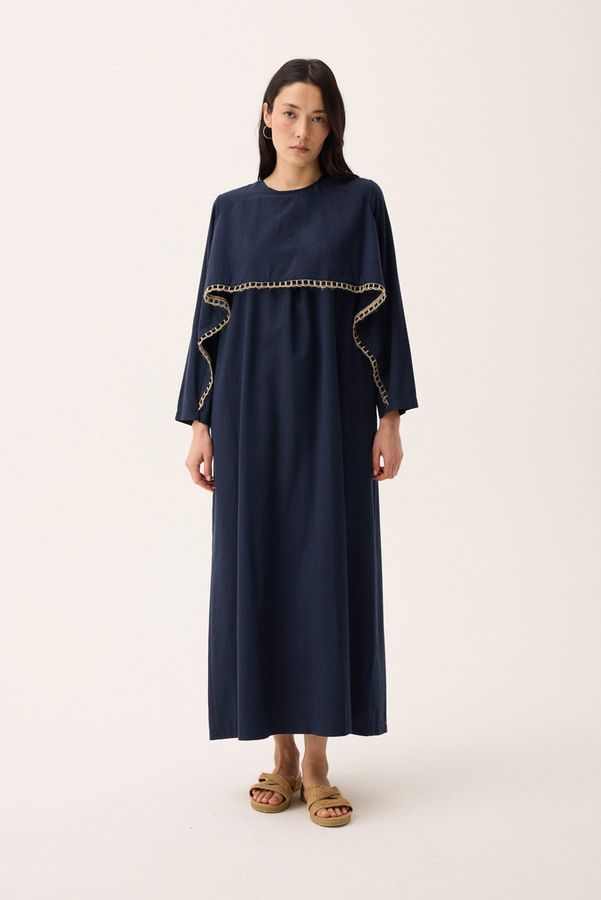Wicker Trimmed Dilge Dress Navy Blue - 14
