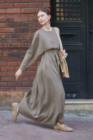 Wicker Trimmed Dilge Dress Taupe  - 5