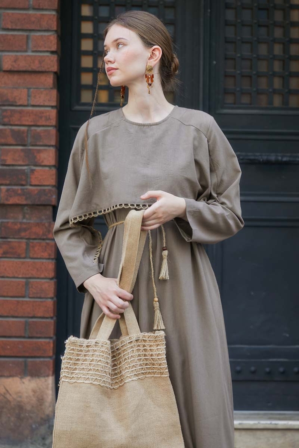 Wicker Trimmed Dilge Dress Taupe  - 6