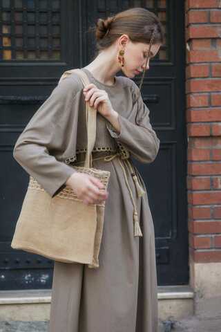 Wicker Trimmed Dilge Dress Taupe  - 7