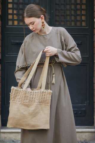 Wicker Trimmed Dilge Dress Taupe  - 4