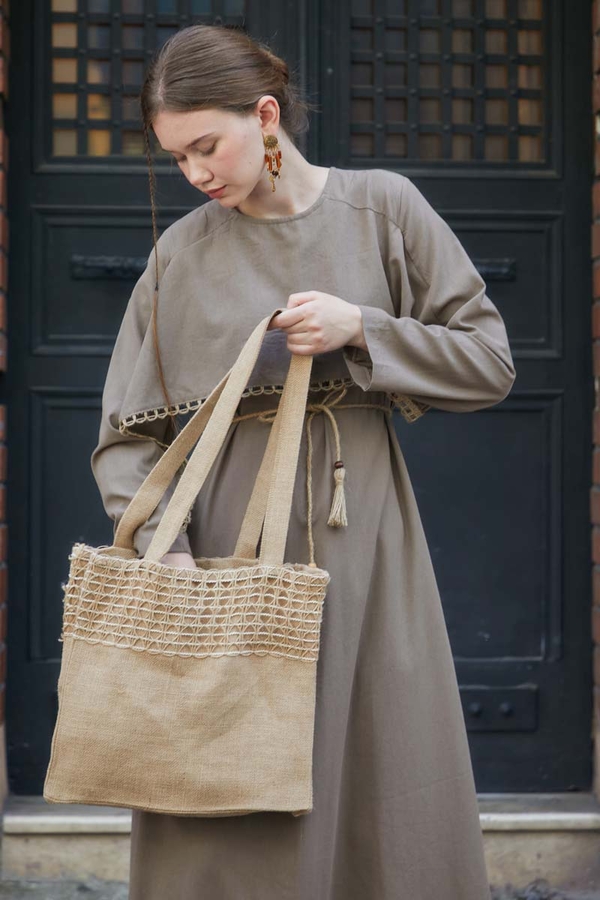 Wicker Trimmed Dilge Dress Taupe  - 4